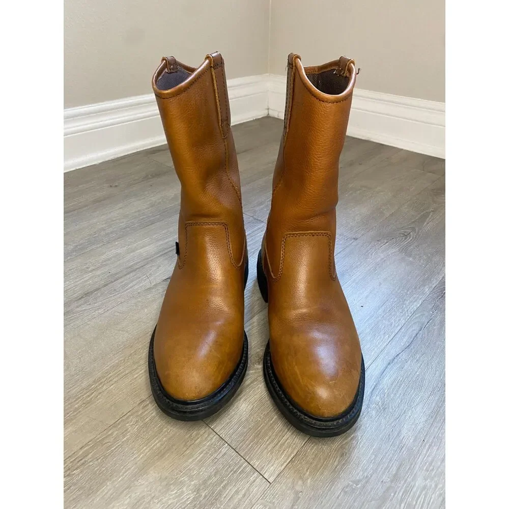 Wolverine W04727 M Brown Leather Wellington Pull On Work Boots Soft Toe Men's 9